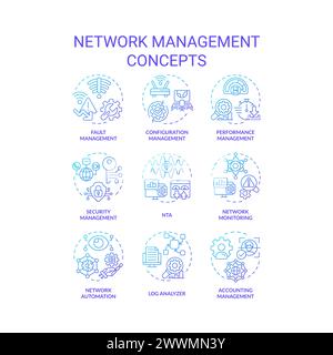 Icone del concetto di gradiente blu di gestione della rete Illustrazione Vettoriale
