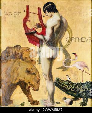 Franz von Stuck dipinge, Orfeo e gli animali, olio su legno su sfondo oro, 1891 Foto Stock