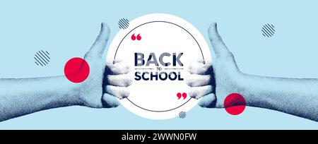 Torna alla targa scolastica. Offerta formativa. Mani che mostrano il pollice in alto come. Vettore Illustrazione Vettoriale