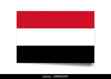 Bandiera Yemen - scheda rettangolare con ombra caduta isolata su sfondo bianco. Illustrazione Vettoriale