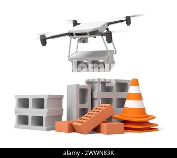 rendering 3d del drone che fornisce materiali da costruzione Foto Stock