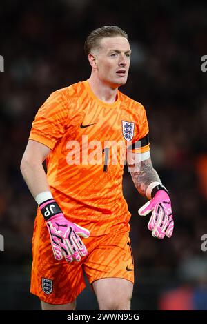 LONDRA, Regno Unito - 23 marzo 2024: Jordan Pickford dell'Inghilterra durante l'amichevole internazionale di calcio tra Inghilterra e Brasile allo stadio di Wembley Foto Stock