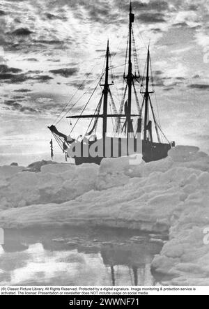 Fridtjof Wedel-Jarlsberg Nansen (10 ottobre 1861 – 13 maggio 1930) è stato un politico norvegese e premio Nobel per la pace. Ha guadagnato importanza in vari punti della sua vita come esploratore, scienziato, diplomatico, umanitario e co-fondatore della Fatherland League. Nel 1893, Fridtjof Nansen salpò a nord verso l'Artico con la nave Fram. La nave è stata costruita appositamente per l'Oceano Artico. Si supponeva che la nave si sarebbe ghiacciata nel ghiaccio e si sarebbe spostata con essa verso il Polo Nord. Quando divenne chiaro che la nave non poteva raggiungere il palo, Nansen insieme a Hjalmar Johansen lasciò la nave. Hanno fatto t Foto Stock