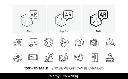 Icone di linea GPS, Money Profit e realtà aumentata. Per applicazioni Web, stampa. Icone di linea. Vettore Illustrazione Vettoriale