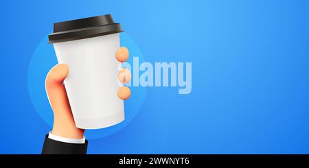 cartoni animati 3d che reggono a mano una tazza di caffè bianca. Illustrazione vettoriale Illustrazione Vettoriale