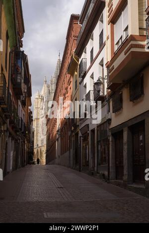 Calle Mariano Domínguez Berrueta hacia la catedral Foto Stock