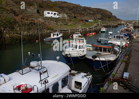 Porto di Amlwch con barche da pesca ormeggiate. Amlwch Port, Anglesey, Galles, Regno Unito. 23 marzo 2024 Foto Stock