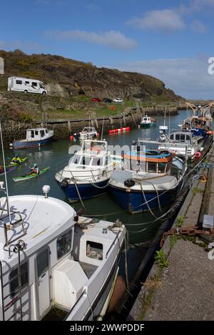 Porto di Amlwch con barche da pesca ormeggiate. Amlwch Port, Anglesey, Galles, Regno Unito. 23 marzo 2024 Foto Stock