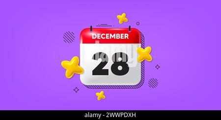 icona 28° giorno del mese. Data di pianificazione dell'evento. Icona della data del calendario 3d di dicembre. Vettore Illustrazione Vettoriale