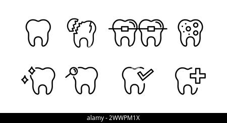 Illustrazione vettoriale delle icone dei denti. Le icone del logo dentale impostano il vettore del modello di disegno Illustrazione Vettoriale