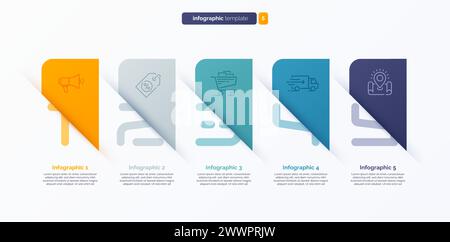 Modello infografico numero vettoriale composto da 5 etichette Illustrazione Vettoriale