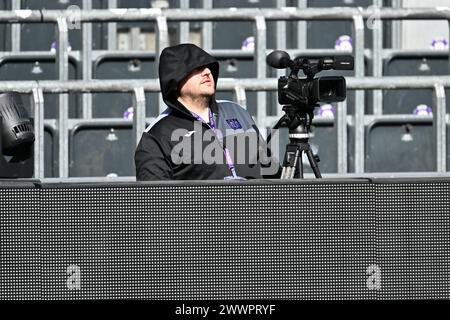 Anderlecht, Belgio. 23 marzo 2024. Christophe Evrard di Anderlecht nella foto durante una partita di calcio femminile tra RSC Anderlecht e Club Brugge YLA nella prima partita dei play-off nella stagione 2023 - 2024 della belga lotto Womens Super League, sabato 23 marzo 2024 ad Anderlecht, Belgio. Crediti: Sportpix/Alamy Live News Foto Stock