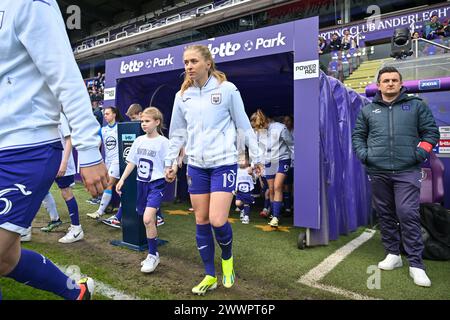 Anderlecht, Belgio. 23 marzo 2024. Ludmila Matavkova (19) di Anderlecht nella foto durante una partita di calcio femminile tra RSC Anderlecht e Club Brugge YLA nella prima partita dei play off nella stagione 2023 - 2024 della belga lotto Womens Super League, sabato 23 marzo 2024 ad Anderlecht, Belgio. Crediti: Sportpix/Alamy Live News Foto Stock
