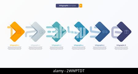 Modello infografico numero vettoriale composto da 6 etichette Illustrazione Vettoriale
