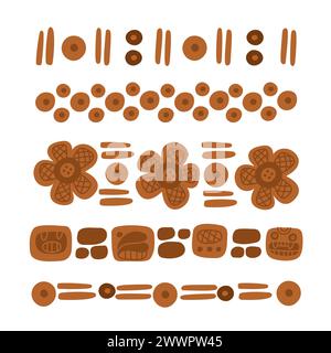 Decorazioni grafiche Maya Civilization. Elementi tribali tradizionali. Ornamenti etnici aztechi nativi. Antichi modelli di cultura Inca. Murale del tempio. Arco messicano Illustrazione Vettoriale
