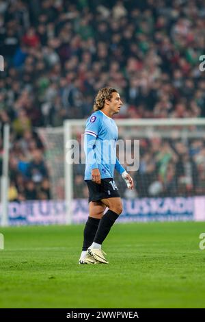 Bilbao, Spagna: 23 marzo 2024: Agustin Canobbio dell'Uruguay in azione durante l'amichevole internazionale tra Euskadi e Uruguay all'Estadio S. Foto Stock