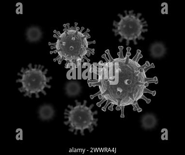 Virus. Isolato su sfondo nero. illustrazione 3d. Foto Stock