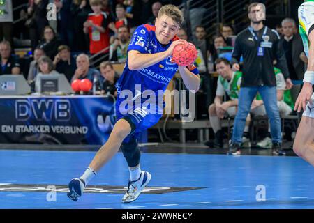 Elias Huber (HBW Balingen-Weilstetten, 07), Freisteller, Fuechse Berlin vs HBW Balingen-Weilstetten, HBL, Handball, 26. Spieltag, Max Schmeling Halle Foto Stock