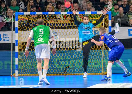 Fuechse Berlin vs HBW Balingen-Weilstetten, HBL, pallamano, 26. Spieltag, Max Schmeling Halle, 24.03. 2024, Foto Stock