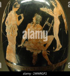 Afrodite e Adone. Lekythos, squat a figura rossa, ca. 410 A.C. Foto Stock