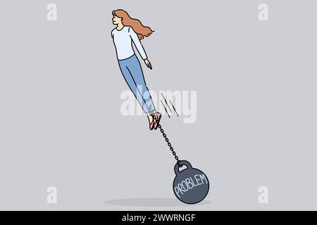 I problemi di peso sono legati alle donne che vogliono avere successo e decollare dimostrando ambizione e motivazione. Concepire problemi del passato che mettono sotto pressione la persona e impediscono di raggiungere gli obiettivi Illustrazione Vettoriale