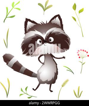 Carino piccolo e soffice personaggio di Raccoon per bambini Illustrazione Vettoriale