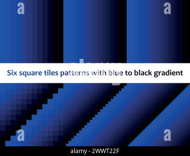 Da blu a nero in piastrelle quadrate, motivo vettoriale senza cuciture, monocromatico, collezione di sei Illustrazione Vettoriale