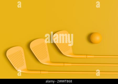 Attrezzature sportive, golf club e palla isolati su sfondo monocromatico. Foto Stock