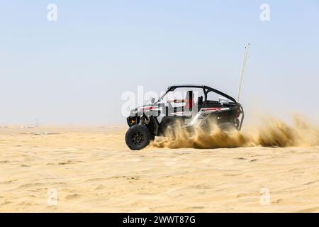 Dune buggy fuoristrada che cavalca una duna di sabbia nell'area ricreativa delle dune di sabbia. Foto Stock