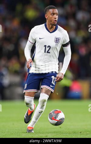 Londra, Regno Unito. 23 marzo 2024. L'attaccante inglese Ezri Konsa (Aston Villa) in azione durante l'amichevole Inghilterra contro Brasile International allo stadio di Wembley, Londra, Inghilterra, Regno Unito il 23 marzo 2024 Credit: Every Second Media/Alamy Live News Foto Stock