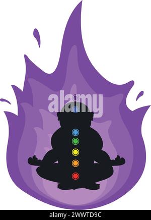 corpo sagoma vettoriale che medita il fuoco sacro dei chakra Illustrazione Vettoriale