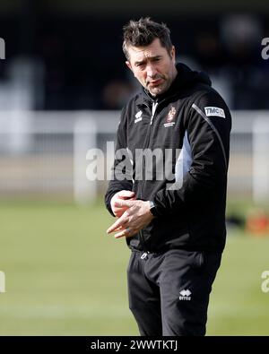 L'allenatore dello Spennymoor Town Graeme Lee durante la partita della Vanarama National League North tra Spennymoor Town e Gloucester City al Brewery Field di Spennymoor sabato 23 marzo 2024. (Foto: Mark Fletcher | mi News) crediti: MI News & Sport /Alamy Live News Foto Stock