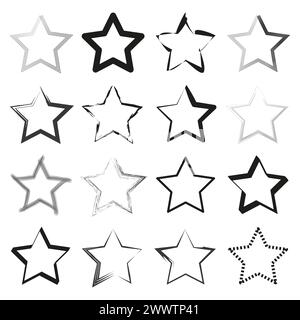 Collezione di stelle assortite. Set di forme creative a stella. Varietà di simboli di classificazione astratti. Icone decorative celesti. Illustrazione vettoriale. EPS 10. Illustrazione Vettoriale