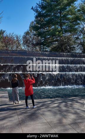 Un monumento in onore di Franklin Delano Roosevelt, che fu eletto presidente degli Stati Uniti quattro volte e guidò la nazione attraverso la grande depressione e la seconda guerra mondiale Foto Stock