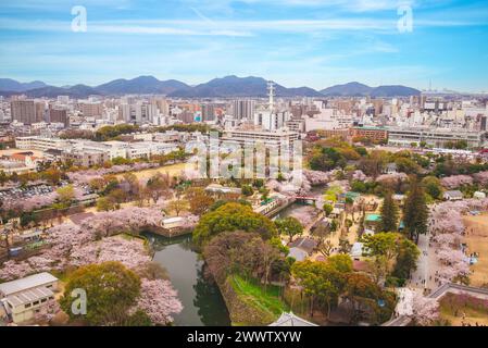 Scenario della città di Himeji situato nella prefettura di Hyogo nel Kansai, Giappone Foto Stock