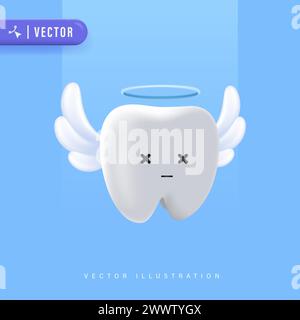 Simpatico carino carino cartoni animati che manca Tooth. Concetto di odontoiatria. Illustrazione isolata su sfondo blu. Concetto di estrazione dei denti Illustrazione Vettoriale