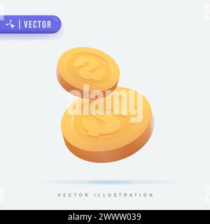 Illustrazione del vettore a moneta realistica 3D. moneta d'oro 3d isolata su sfondo bianco. Monete in euro. Banca e concetto di investimento Illustrazione Vettoriale