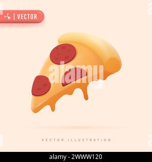 Fetta di pizza con formaggio fuso e illustrazione di Pepperoni Vector. Icona Pizza e Logo Design. Adatto per banner poster e modello. Illustrazione Vettoriale