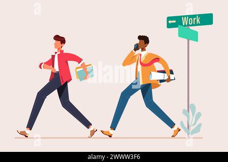 Uomo che cammina per lavorare sfondo isolato concetto di design piatto, vai all'illustrazione del vettore Foot Vector Illustrazione Vettoriale