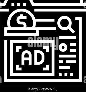 illustrazione vettoriale dell'icona del glifo di ricerca a pagamento Illustrazione Vettoriale