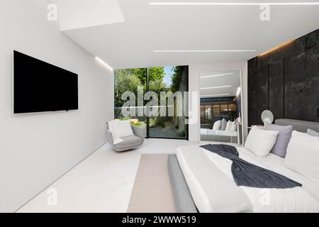 Un'immagine interna di una camera da letto di una casa moderna a Los Angeles Foto Stock