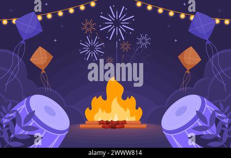 Felice Lohri Festival di Punjab Vector Illustration. Illustrazione Vettoriale