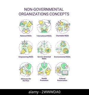 Icone multicolore delle organizzazioni non governative Illustrazione Vettoriale