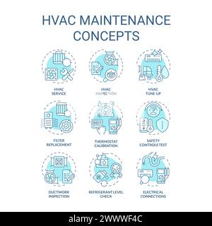 Icone di concetto blu tenue per la manutenzione HVAC Illustrazione Vettoriale