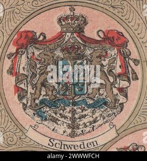 Rara immagine litografica antica della metà del XIX secolo (1850-1860) sullo stemma della Svezia in lingua tedesca / litografia antike wappen von Schweden Foto Stock