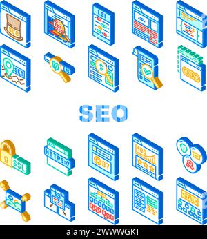 seo web technical consulting icons set vector Illustrazione Vettoriale