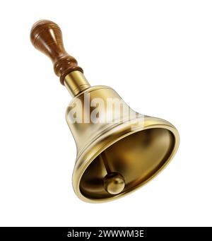 Campana in ottone isolata su sfondo bianco. Illustrazione 3D. Foto Stock