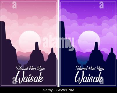 Happy Vesak Budha Purnima Day background con Budha Statue Vector Illustration Illustrazione Vettoriale