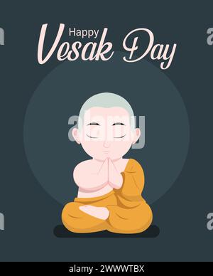 Happy Vesak Budha Purnima Day background con Budha Statue Vector Illustration Illustrazione Vettoriale