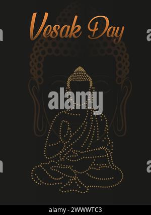 Happy Vesak Budha Purnima Day background con Budha Statue Vector Illustration Illustrazione Vettoriale